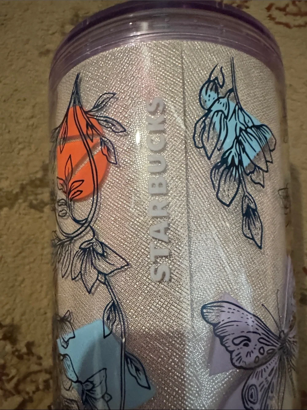 Starbucks Iridescent Lavender Butterfly Floral Tumbler Easter 2024